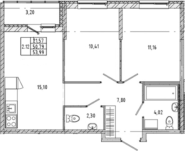 2-комнатная квартира 50.74 м², 9/17 эт., ЖК «Новые горизонты 2»